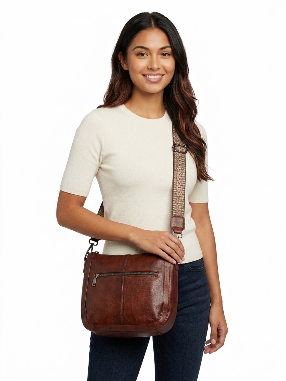 Coolcy Women’s Leather Crossbody Shoulder Strap Bag Rich Brown Medium Large